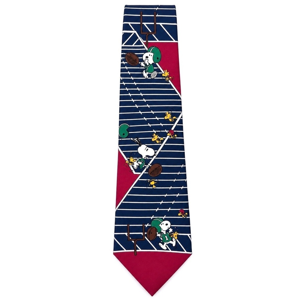 Vintage Peanuts Mens Tie Snoopy Woodstock Football Silk Necktie Navy Red